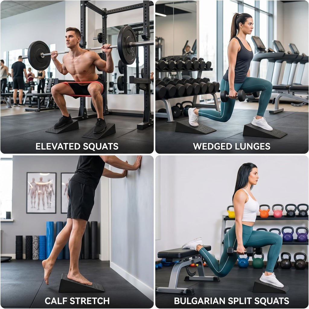 Squat Wedge Block | 2 PCs Non Slip Rubber Heel Elevated squat wedge for strength Training and Deep Squats| slant board for squats to improve ankle mobility with 5 resistance band