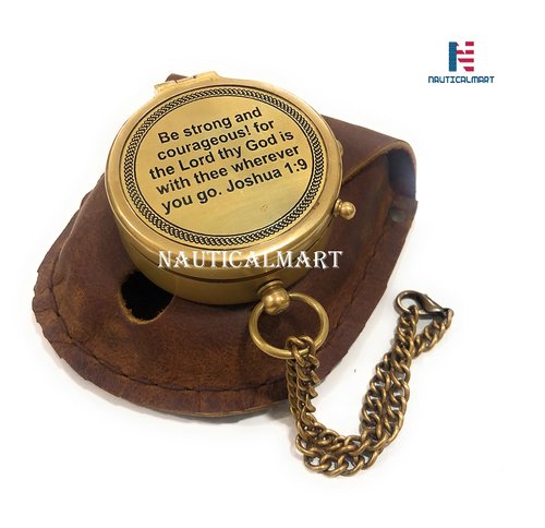 Antique Pocket Compass Engraved Compass Be Strong and Courageous Poem Gift for Confirmation, Baptism, Best Easter, Birthday, Graduation, Wedding, Religious