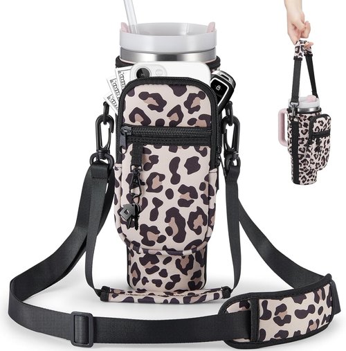 BULKITEM Water Bottle Carrier Bag - Insulated Neoprene Pouch with Phone Pocket for Stanley 40 & 30 oz Tumbler - Pink