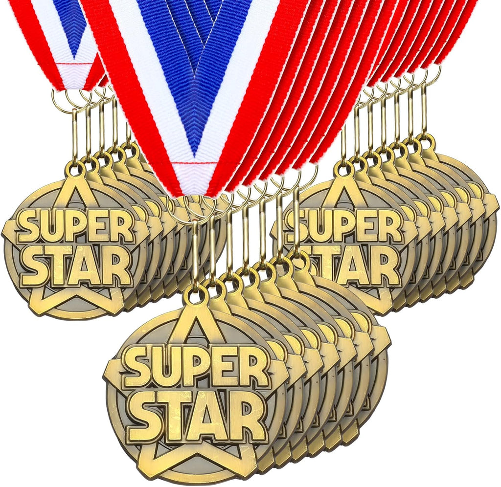 Quelay 30 Pcs Gold Award Medals - 2'' Winner Medals with Neck Ribbons for Team Competitions & Graduation