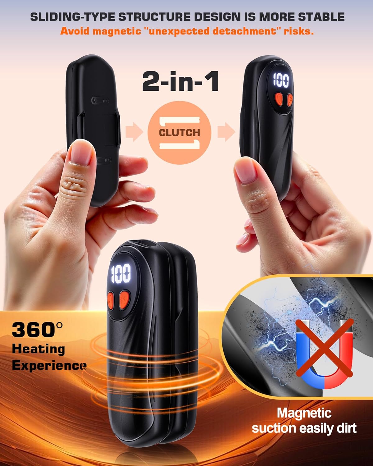 Skiennix Rechargeable Hand Warmers - 6000mAh Electric Heat for Instant Warmth | 2 Pack, Silver