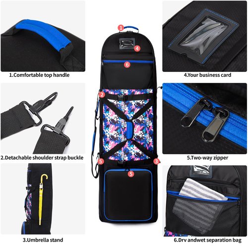 Golf Travel Bags for Airlines with Wheels, Shoes Compartment and Lockable Zipper, Soft-Sided Golf Club Travel Cover to Protect Culbs, Wear-Resistant Waterproof 900D Polyester Oxford