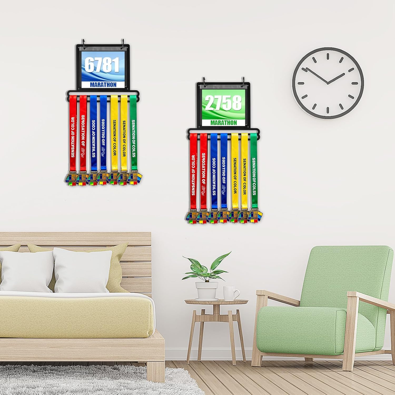 Race Bib and Medal Display Hanger, Running Bib Holder, Wall Mounted Hanging Rack Stands, Medal Holder Display Rack- 2 Rows Medals Hanger, Displays up to 40 Medals, 20 Race Bibs