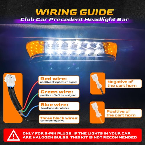 Club Car Precedent LED Headlight with Bumper, 12V Golf Cart Headlight Kit for Club Car Precedent 2004-UP Electric Golf Carts, DOT Approved Street Legal Club Car Headlight, OEM# 102524801, 10252480-1