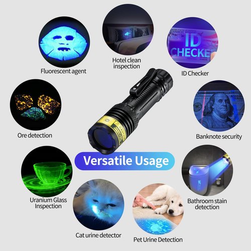 VMTENMV UV Flashlight USB Rechargeable 365nm Mini Blacklight, Wood's Lamp Portable Handheld Powerful LED UV Blacklight for Pet Urine,Rocks, Resin Curing