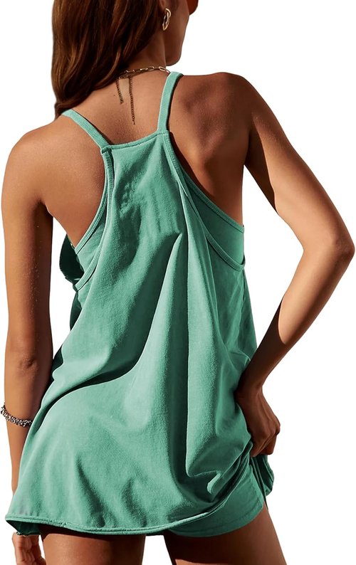Lentta Women's Athletic Mini Dress - Sleeveless V-Neck with Built-In Shorts | Comfortable Sundress