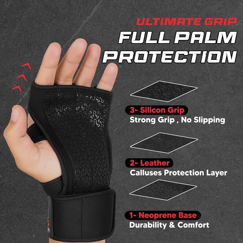 Fitness Force Ventilated Weightlifting Gloves - Fingerless Gym Gloves with Wrist Wraps for Men & Women