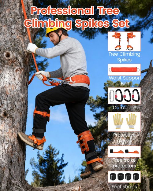 Tree Climbing Spikes Set, 350lbs Load Capacity,1 Pair Climbing Spurs, Tree Climbing Gear with Straps and Spike Protectors, Arborist Equipment for Climbers, Hunting, Lumberjack