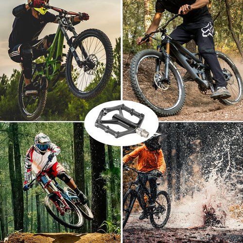 Mountain Bike Pedals, Large Size Aluminum Alloy Body with Boron Steel Spindle, Equipped with DU Bearings, Ideal for Road Mountain BMX MTB Bike