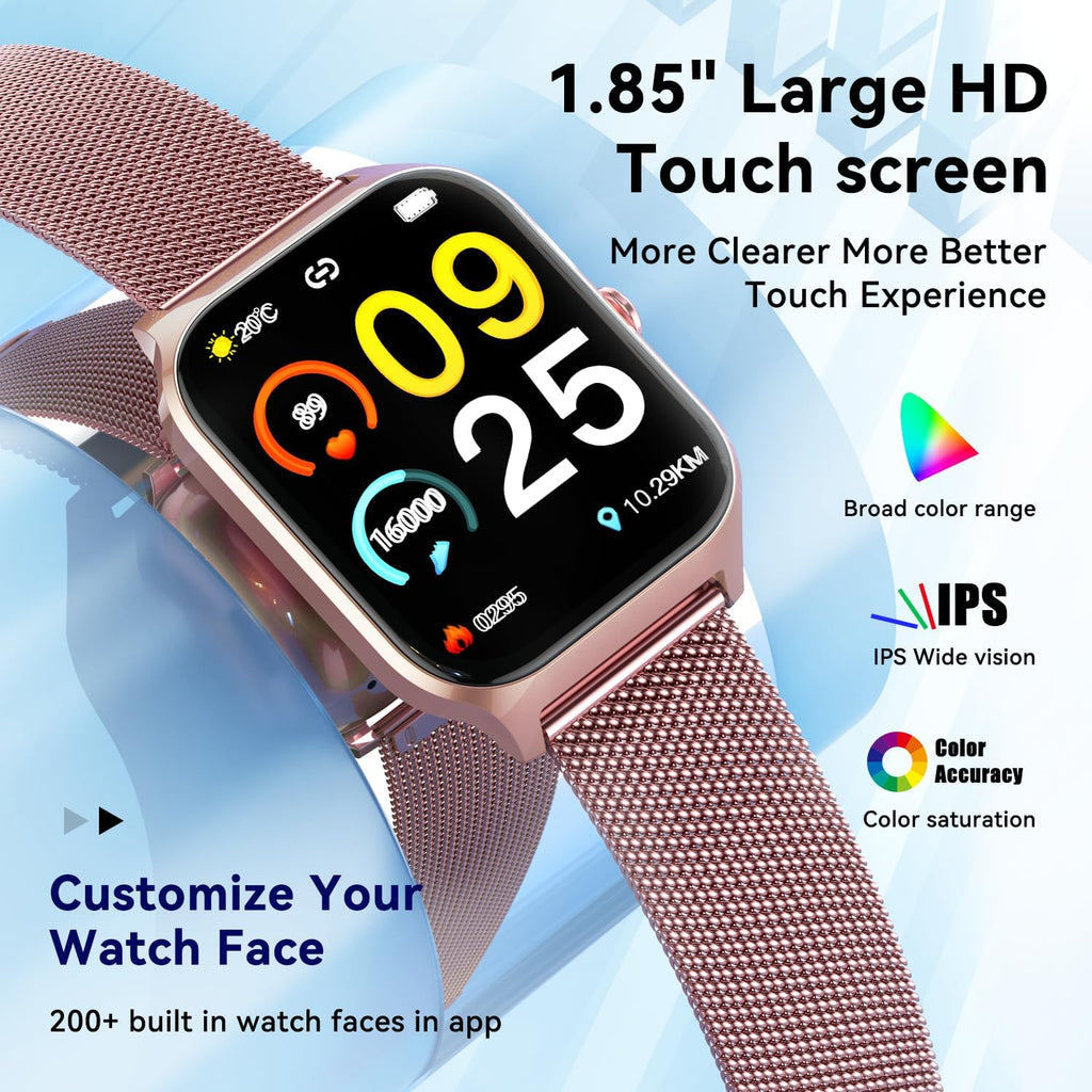 Skiennix Smart Watch - Women's Fitness Tracker with Heart Rate Monitor | Rose Gold, Waterproof, Bluetooth Compatible