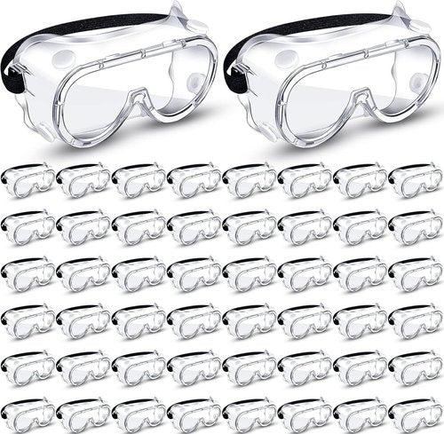 Macarrie Anti-Fog Safety Goggles - 50 Pcs Lightweight & Adjustable for Medical & Chemistry Use