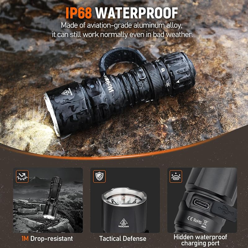 Wurkkos TD07 1300 Lumen LED Tactical Flashlight - Black