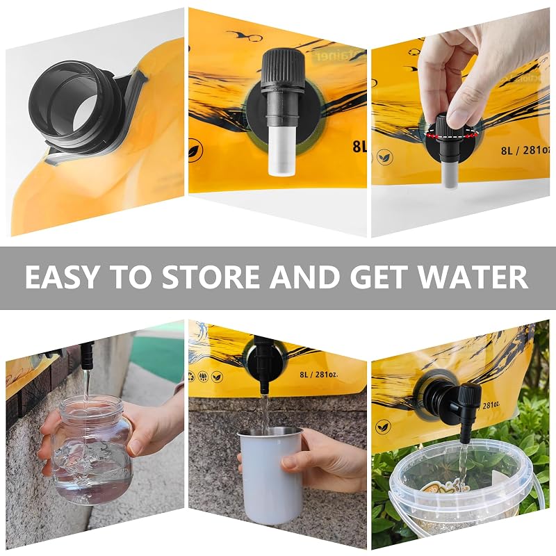 Collapsible 2.1 Gallon Water Jug with Spout - BPA-Free, 8L Camp Water Container (Orange+1)