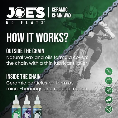 Joe's No Flats eMTB Ceramic Chain Wax 4.2oz - Bio-Based Formula for Electric Mountain Bikes