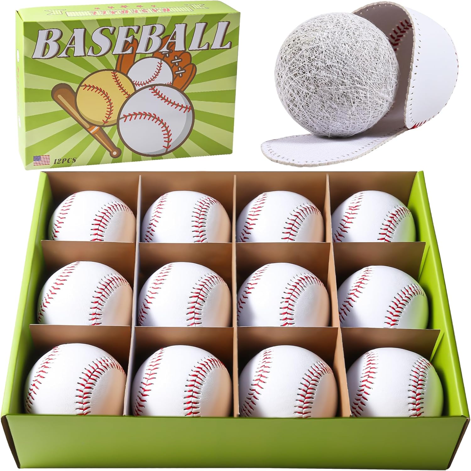 Rawlings 12 Pack Standard Size Adult Baseballs - 9 Inch Leather Covered Training Balls for League Play
