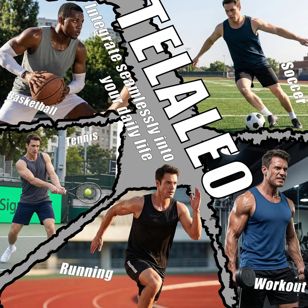 TELALEO Men's Workout Tank Tops - 5 Pack Sleeveless Mesh Gym Shirts | Quick Dry in Black, Gray, Navy & Blue