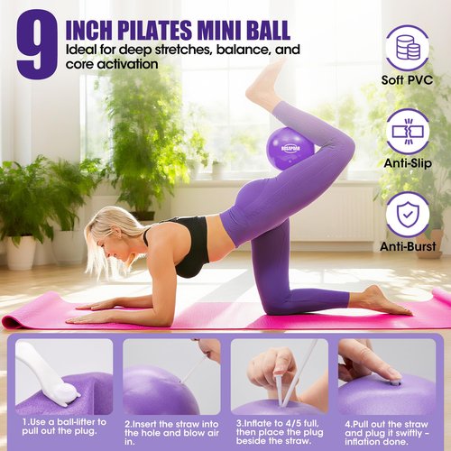 ROSAPOAR Pilates Kit - 14" Pilates Essentials Kit for Women, Pilates Ring Set - Magic Circle with 9'' Yoga Ball for Home Workouts, Toning & Core Sculpting Pilates Equipment - Purple