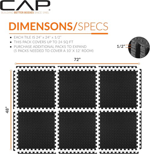 CAP Puzzle Exercise Mats | 1/2” Thick EVA Interlocking Foam Tiles for Home Gym Flooring | Multiple Options