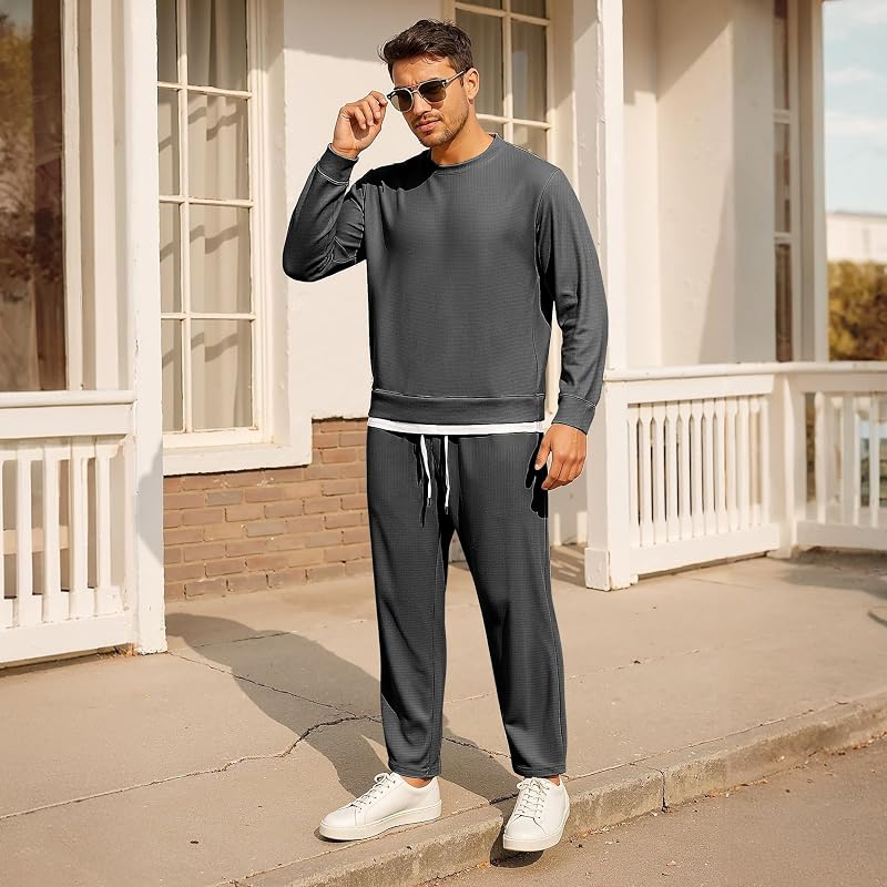 Men's Tracksuit 2-Piece Set Long Sleeve Sweatshirt & Jogging Pants with Pockets - Dark Grey, XL