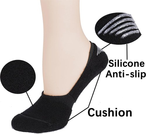 Leotruny No Show Socks - 6 Pairs Unisex Thick Cushion Athletic Cotton | Non-Slip Design