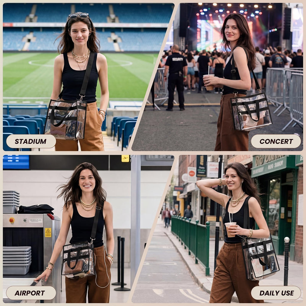 Hopack Clear Bag for Stadium Events, Clear Crossbody Bag, Stadium Bags for Women with Adjustable Strap for Sports Events, Concert (Black)