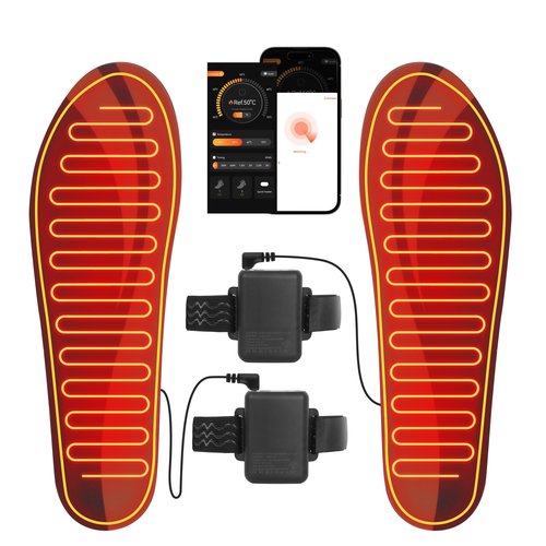 NASOLZIK Heated Insole for Men Women - APP 5000mAh Battery Rechargeable Electric Insoles with 4 Heating Levels for Winter Skiing Hunting Camping Hiking Fishing Cycling,Size L