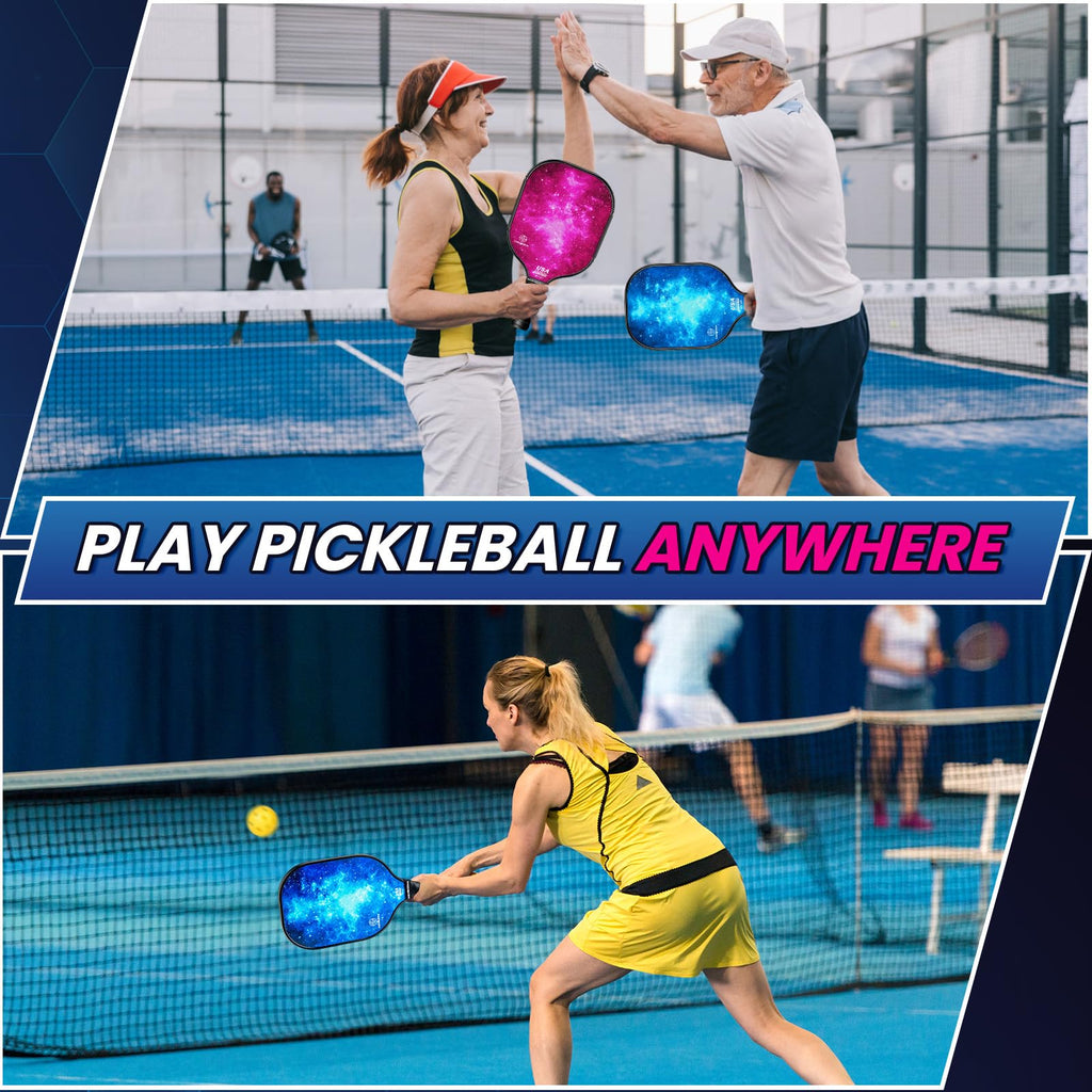 Pickleball Paddles Set of 2 or 4, USAPA Approved Pickleball Paddles Set with 4 Pickleball Balls and Pickleball Carry Bag, Fiberglass Pickle Ball Rackets 2 Pack for Beginners(4colors)