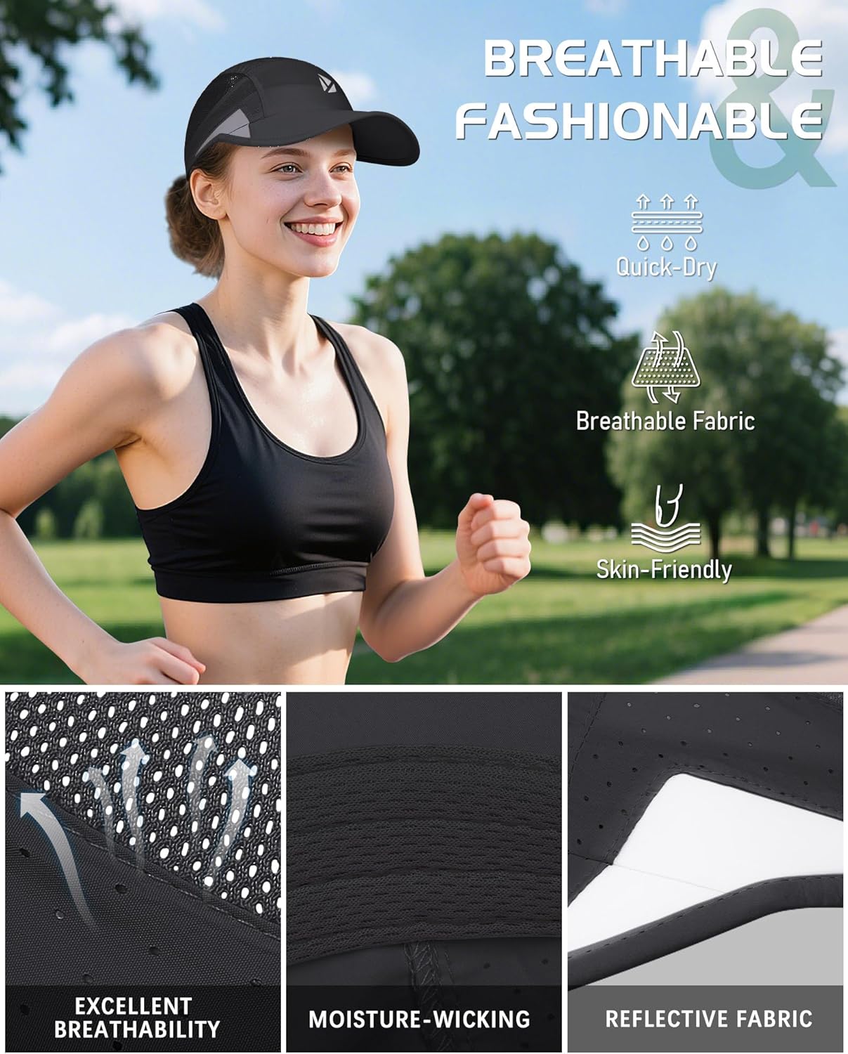 YANIKY Running Hat - Quick-Dry Lightweight Baseball Cap with UPF 50+ Protection | Reflective & Breathable