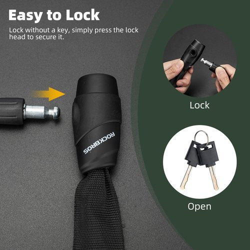 ROCKBROS Bike Chain Lock, Heavy Duty Anti Theft, 3 Ft Long, 5mm Thick Bicycle Lock with Key Set, Cut Proof for Door, Fence