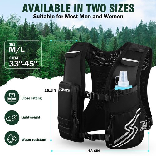 Running Vest for Women Men, Running Hydration Vest with 500ml Soft Flask & Touch-Screen Phone Pocket, Reflective Lightweight Hydration Backpack for Hiking with Adjustable Chest Waist Straps M