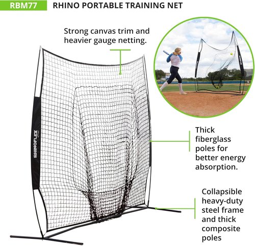Champion Sports Baseball Softball Net - Portable Rhino Flex Pitching & Batting Training Net