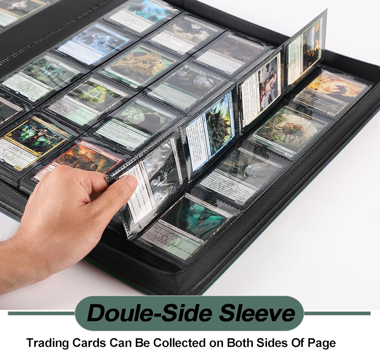 Premium 2000 Pocket Card Binder - Ringless Trading Card Album Fits 2000 Cards | Blackish Green