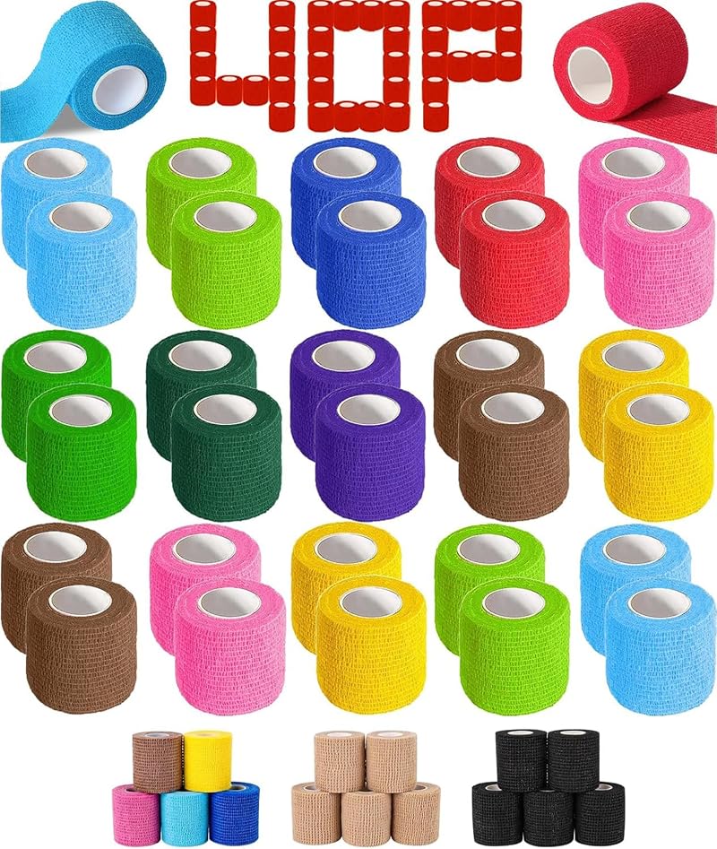 AZEN 40 Pack Self Adhesive Bandage Wrap, 2" X 5 Yards Elastic Cohesive Bandage Wrap, Color Athletic Tape, Vet Wrap, Ankle Tape, Tattoo Grip Tape Wrap
