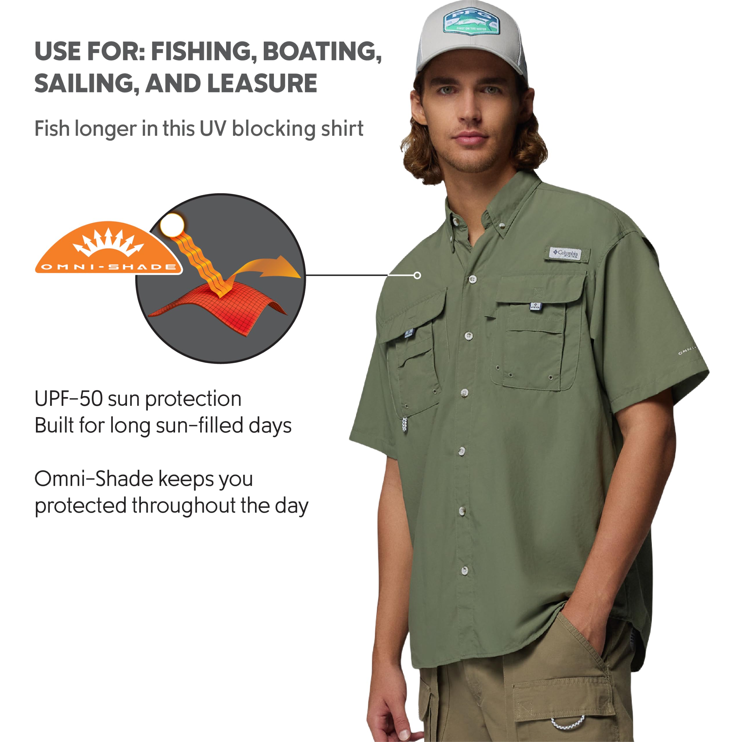 Columbia Mens PFG Bahama II Short Sleeve Fishing Shirt, Cypress, X-Large