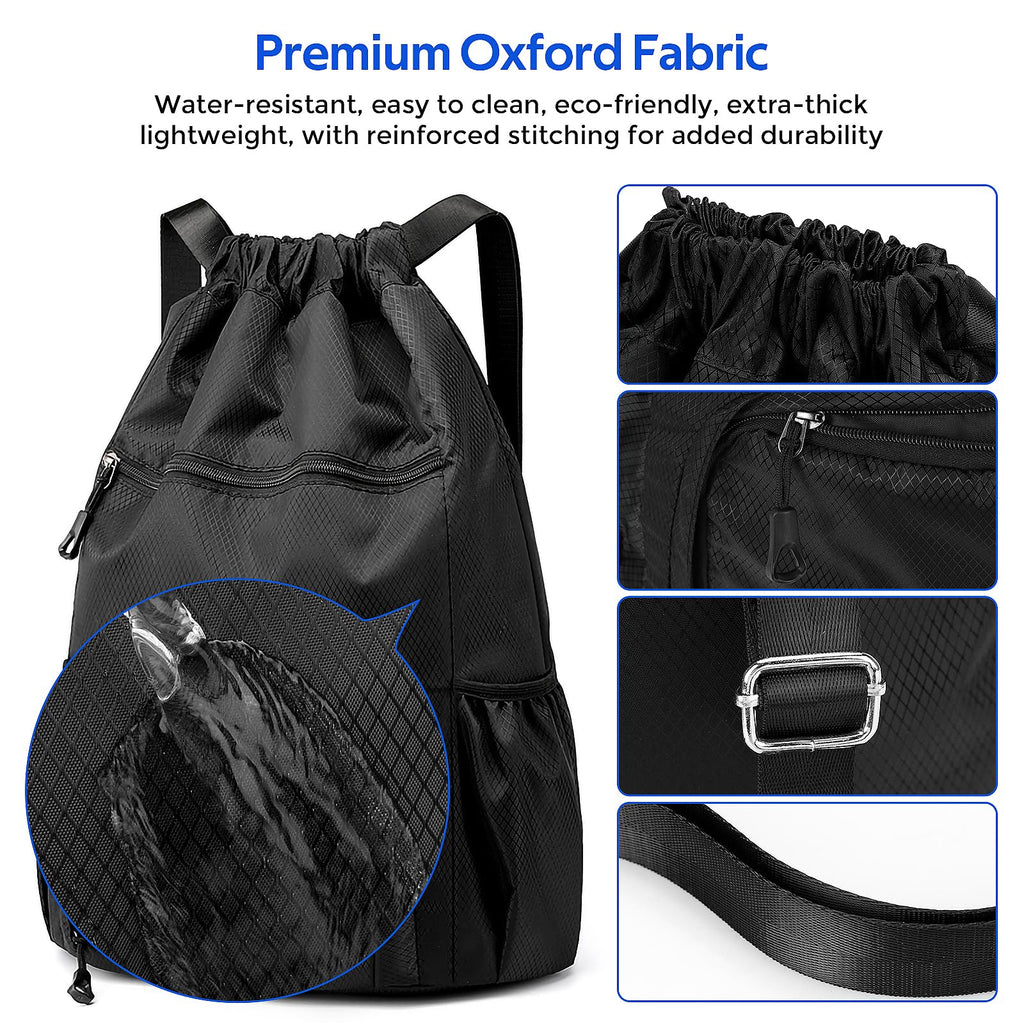Sports Drawstring Backpack Gym Sack with Shoe Compartment, Durable Oxford Fabric, Wet-Proof Pocket, Water-Resistant Cinch Bag for Men & Women, Foldable & Spacious Athletic Sackpack for Travel Fitness