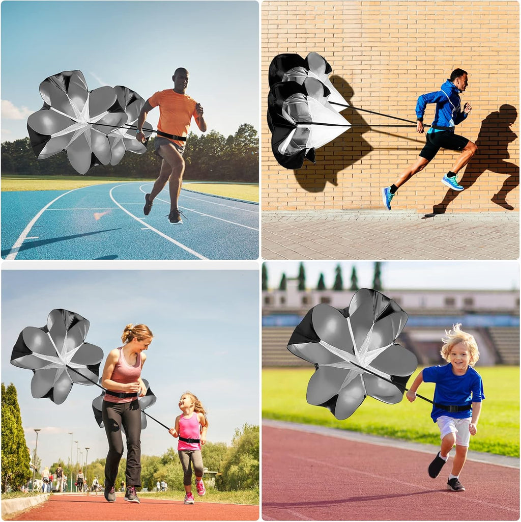 Running Speed Parachute, 2 Pack Speed Resistance Parachute with Adjustable Strap Training Parachute Speed Chute for Kids Youth Adults Speed and Acceleration Training 56 inch
