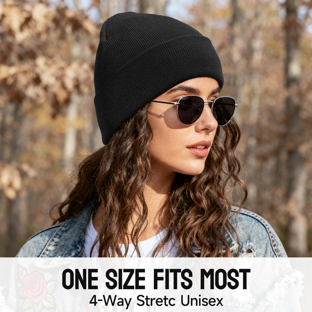 OZERO Winter Beanie for Men Women: 2-Pack Daily Knit Cuffed Hat, Skull Thermal Caps, Warm Soft for Cold Weather Black Gray