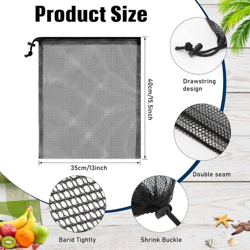 LEIFIDE Mesh Drawstring Bags - 6 Pcs Scalloped Design, 13 x 15.5 Inch Nylon Net for Swimming & Sports