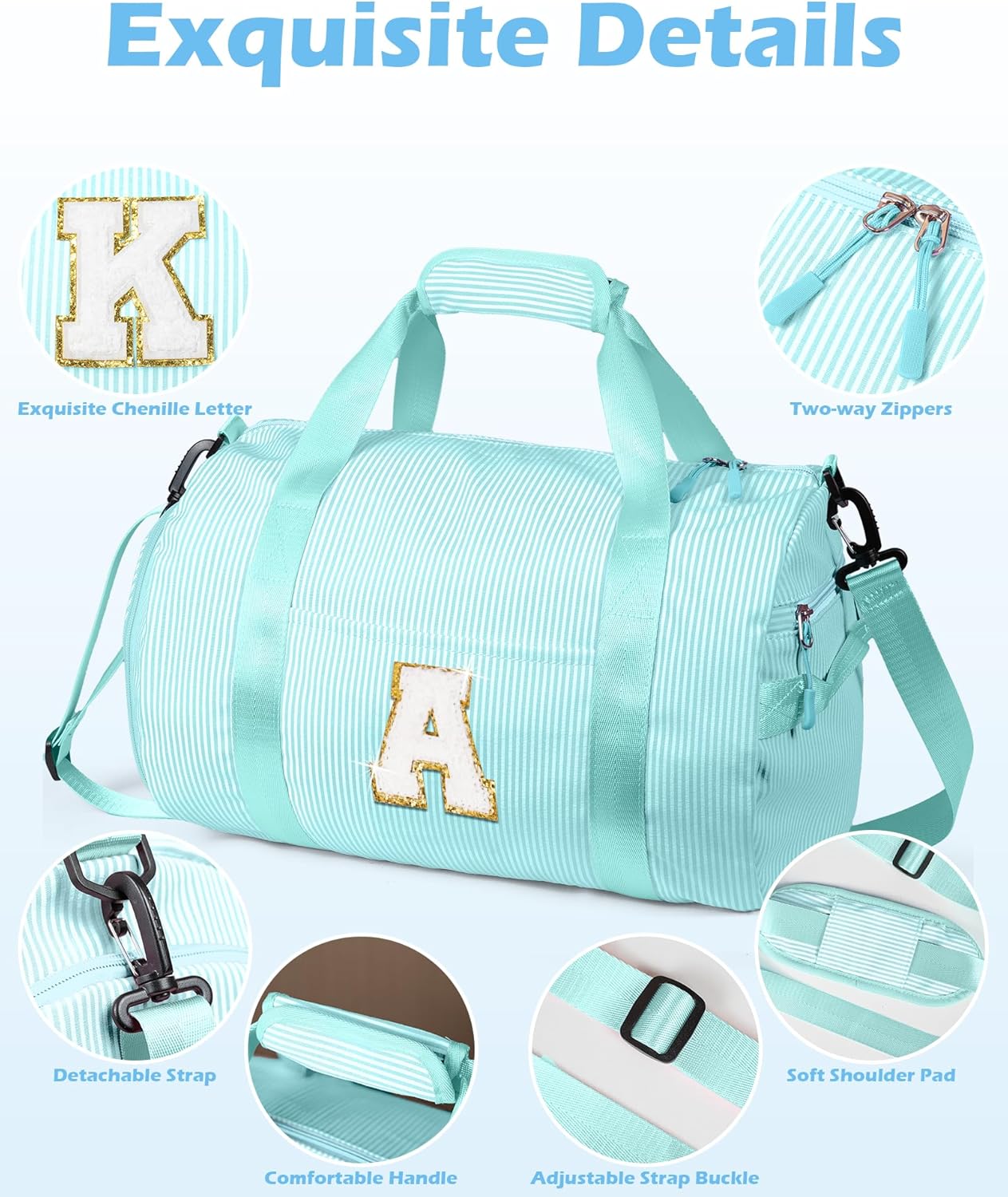 Skiennix Girls Travel Duffle Bag - Personalized Overnight Bag with Shoe Compartment | Trendy Weekend Bag (Letter L)
