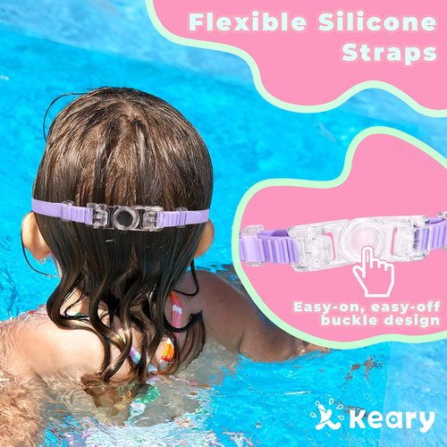 Keary Kids Swim Goggles - UV Protection & Anti-Fog | 2-Pack for Ages 3-15, Perfect for Pool Fun