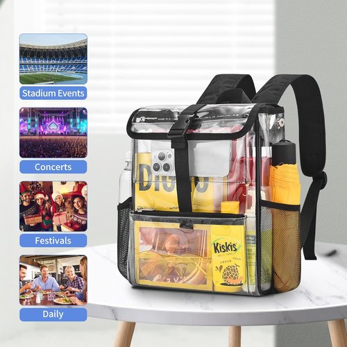 Mildbeer Clear Stadium Backpack - Compact PVC Flap Design for Sports & Concerts | 12x12x6, Black