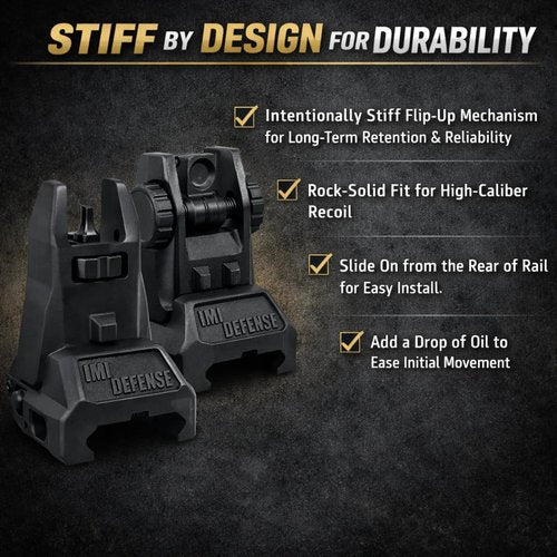 IMI Defense Flip Up Iron Sights - Durable Polymer Front & Rear Dual Aperture Sights | Black