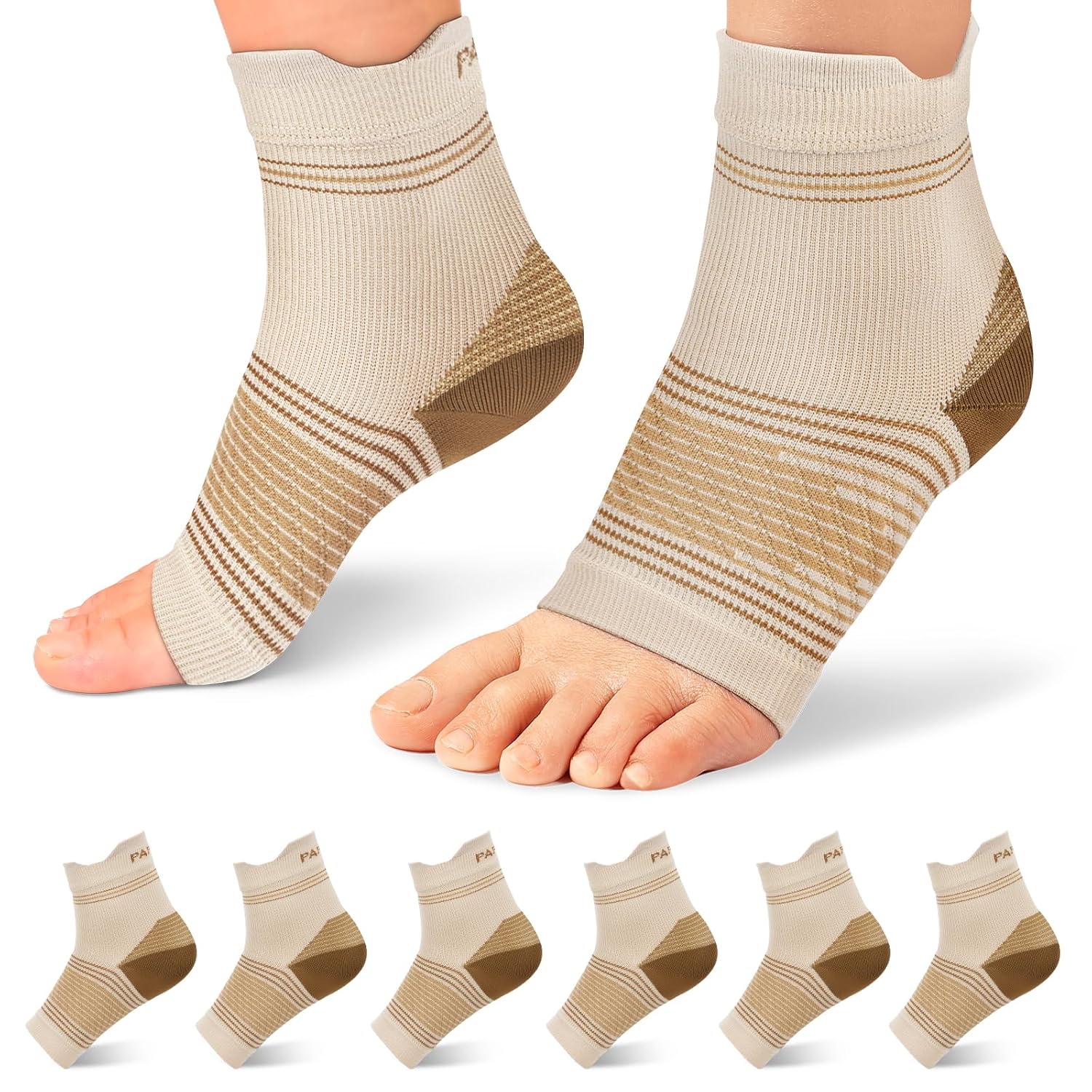 Skiennix Plantar Fasciitis Socks - Compression Ankle Brace with Arch Support for Pain Relief | Nude, X-Large