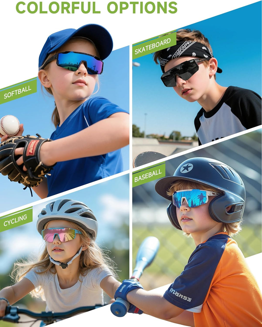 Skiennix Kids Polarized Baseball Sunglasses - UV Protection Sports Eyewear for Ages 3-12 | Boys & Girls