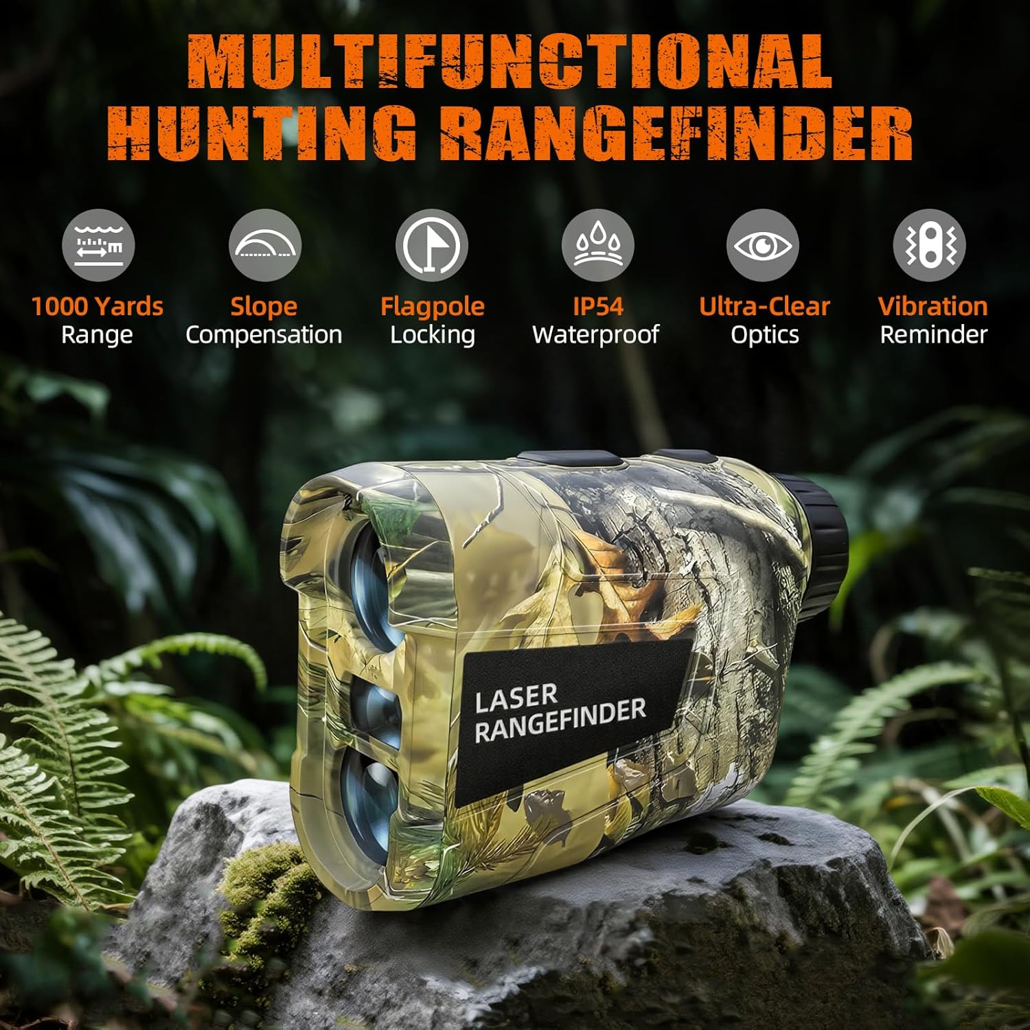 Skiennix Laser Rangefinder - 1000 Yards, Rechargeable with Slope/Angle/Speed/Scan | 6X Magnification, Camo Waterproof for Golf & Archery