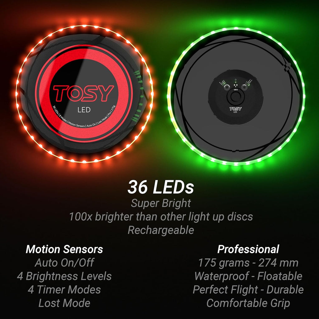 TOSY Flying Disc - Super Bright 36 LED Lights | Rechargeable & Waterproof Camping Toy for All Ages