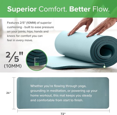 Gaiam Yoga Mat - Thick 10mm Pilates & Exercise Mat with Easy-Cinch Strap for Home & Gym Workouts