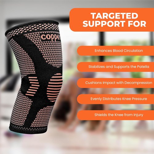 Copper Knee Braces for Women and Men 2 Pack, Knee Compression Sleeve for Knee Pain, Arthritis, Workout Sports Knee Support for Running, Meniscus Tear, ACL & Arthritis Pain Relief (Copper, Large)