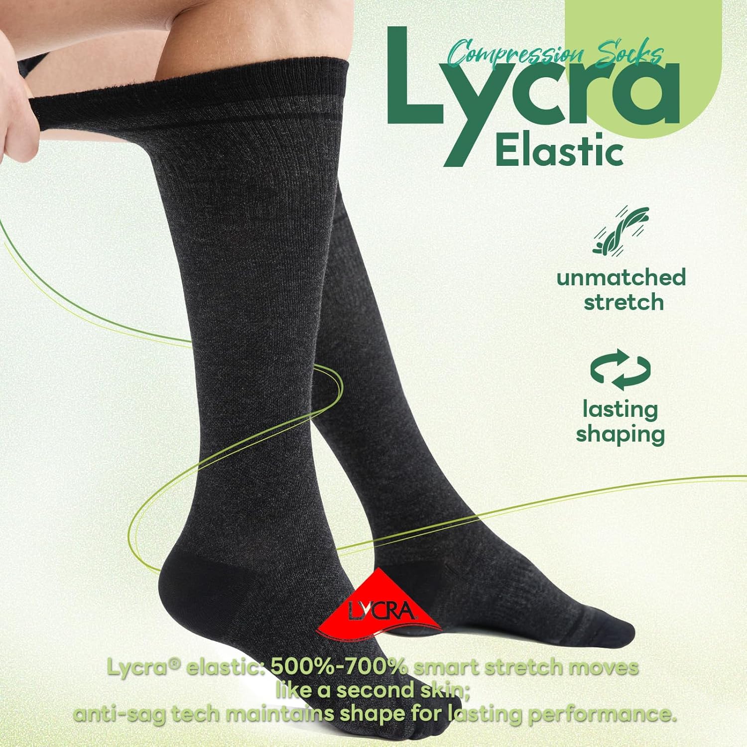 Skiennix Compression Socks - 15-20 mmHg Bamboo Viscose Knee High Support for Travel & Daily Use