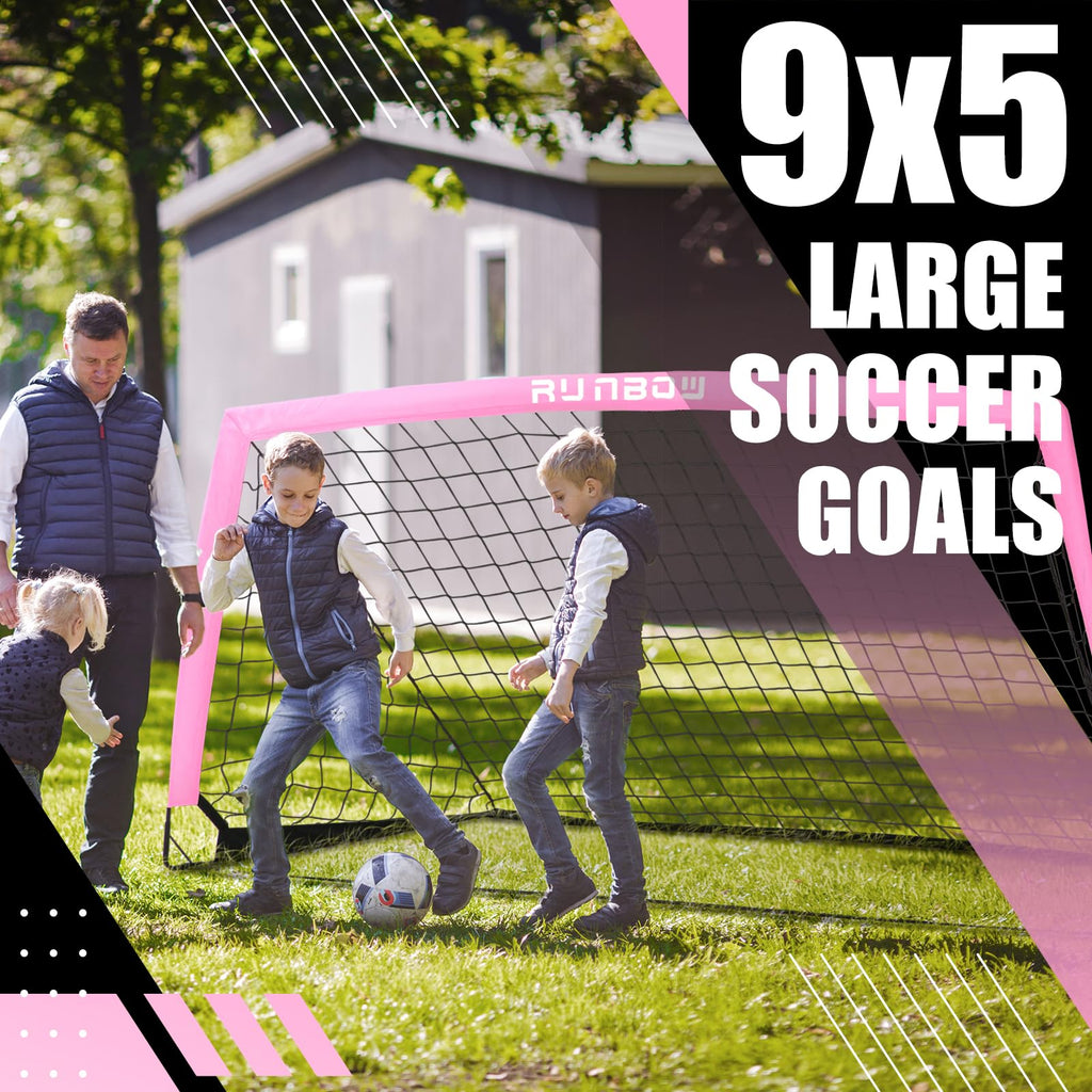 RUNBOW 9x5 ft Portable Kids Soccer Goal for Backyard Adult Junior Large Girl Practice Soccer Net with Carry Bag (9x5ft, Pink, 1 Pack)